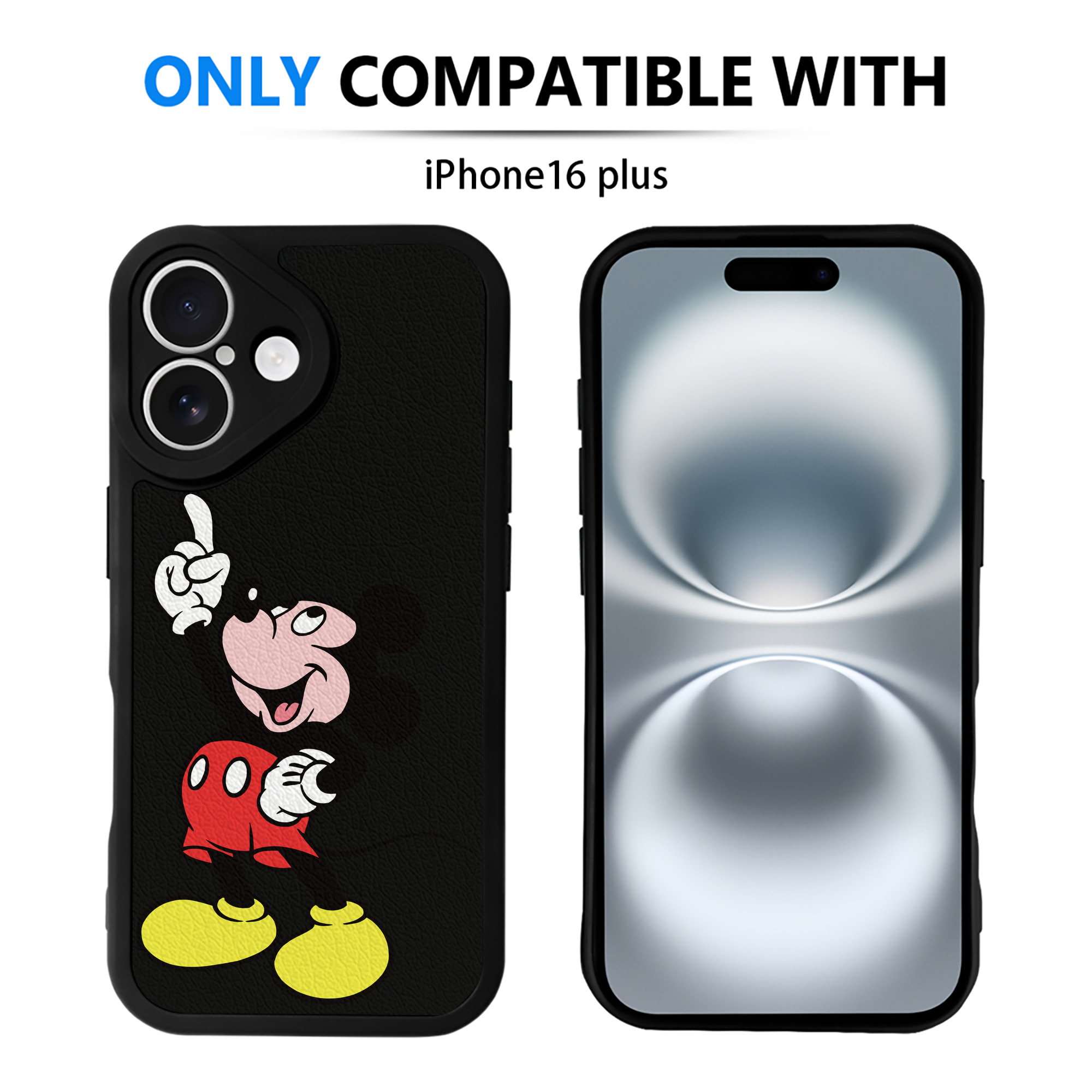 （画像用） ミッキーマウス Mickey Mouse 【iPhone 16シリーズ対応】シリコンスマホケース（レザー調） 材質：シリコン